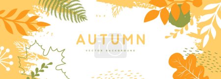 Illustration for Autumn background with simple floral elements and autumn leaves. Leaf fall. Vector illustration - Royalty Free Image
