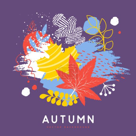 Illustration for Autumn background with simple floral elements and autumn leaves. Leaf fall. Vector illustration - Royalty Free Image