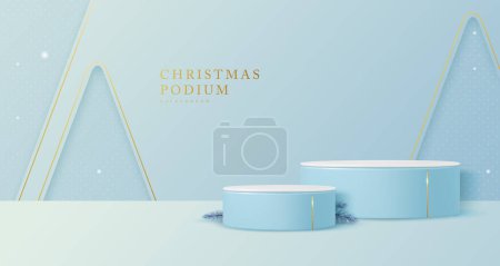 Ilustración de Navidad Navidad escaparate fondo plateado con podios 3d. Escena mínima abstracta. Ilustración vectorial - Imagen libre de derechos
