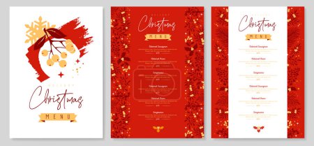 Téléchargez les illustrations : Restaurant Noël conception de menu de vacances avec décoration florale de Noël. Illustration vectorielle - en licence libre de droit