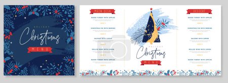 Illustration for Restaurant Christmas holiday menu design with christmas floral  desoration. Vector illustration - Royalty Free Image