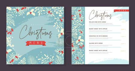 Illustration for Restaurant Christmas holiday menu design with christmas floral  desoration. Vector illustration - Royalty Free Image