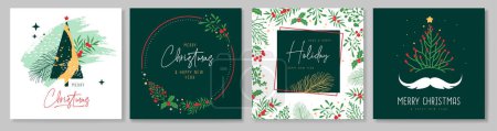 Illustration for Set of Christmas holiday greeting cards or covers with christmas floral desoration. Vector illustration - Royalty Free Image
