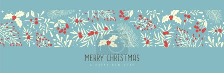 Ilustración de Tarjeta de felicitación navideña o pancarta con decoración floral. Ilustración vectorial - Imagen libre de derechos