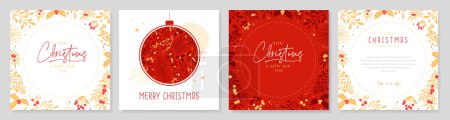Ilustración de Conjunto de tarjetas de felicitación navideñas o cubiertas con decoración floral navideña. Ilustración vectorial - Imagen libre de derechos