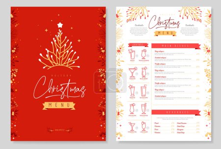 Illustration for Restaurant Christmas holiday menu design with christmas floral desoration. Vector illustration - Royalty Free Image