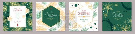 Illustration for Set of Christmas holiday greeting cards or covers with floral desoration. Vector illustration - Royalty Free Image