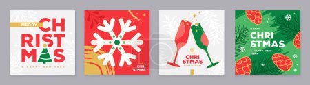 Ilustración de Set de tarjetas de felicitación de tipografía navideña o cubiertas en estilo minimalista moderno. Ilustración vectorial - Imagen libre de derechos