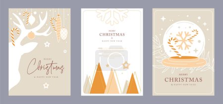 Illustration for Set of Christmas holiday greeting cards or covers with christmas desoration. Vector illustration - Royalty Free Image