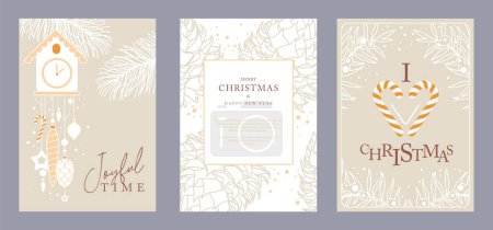 Téléchargez les illustrations : Ensemble de cartes de vœux de Noël ou de couvertures avec décoration de Noël. Illustration vectorielle - en licence libre de droit