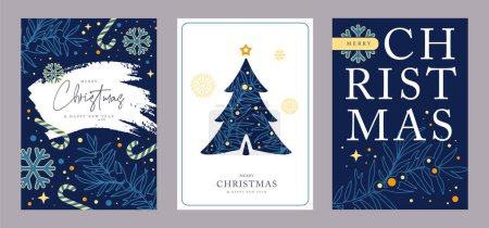 Téléchargez les illustrations : Ensemble de cartes de vœux de Noël ou de couvertures avec décoration de Noël. Illustration vectorielle - en licence libre de droit