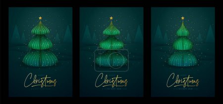 Illustration for Set of holiday Christmas modern covers or greeting cards with Christmas tree. Vector illustration - Royalty Free Image