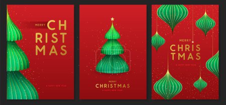 Ilustración de Conjunto de fundas navideñas modernas o tarjetas de felicitación con árbol de Navidad. Ilustración vectorial - Imagen libre de derechos