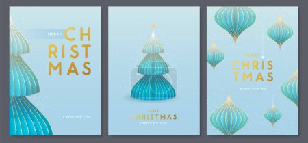 Ilustración de Conjunto de fundas navideñas modernas o tarjetas de felicitación con árbol de Navidad. Ilustración vectorial - Imagen libre de derechos