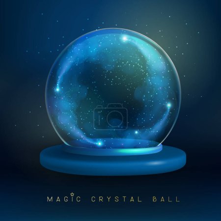Téléchargez les illustrations : Boule de cristal magique en verre avec de la fumée ou de la vapeur scintillante bleue à l'intérieur. Illustration vectorielle - en licence libre de droit