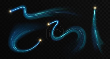 Téléchargez les illustrations : Ensemble de sentiers brillants bleu magique lumineux isolés sur fond noir transparent. Illustration vectorielle - en licence libre de droit
