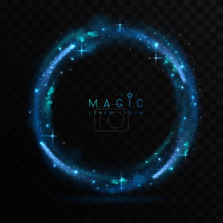 Illustration for Magic blue glowing shiny circle or light trail isolated on black transparent background. Vector illustration - Royalty Free Image
