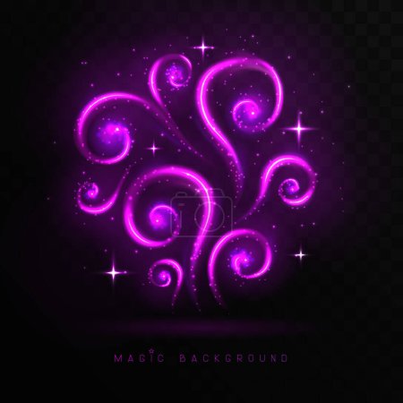 Téléchargez les illustrations : Sentier lumineux violet magique ou spirales magiques isolées sur fond transparent noir. Illustration vectorielle - en licence libre de droit