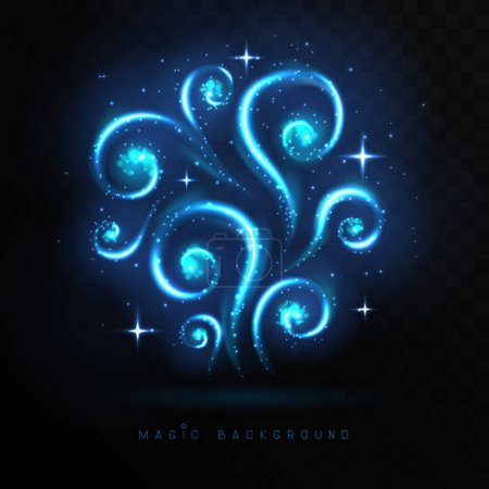 Illustration for Magic blue glowing shiny trail or magic spirals  isolated on black transparent background. Vector illustration - Royalty Free Image