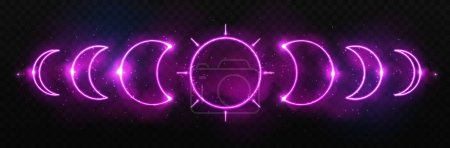 Illustration for Modern magic witchcraft neon sing with moon phases. Pagan moon symbol. Vector illustration - Royalty Free Image