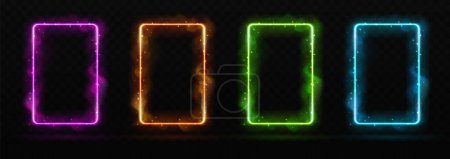 Illustration for Set of Magic colorful glowing shiny trails or neon frames isolated on black transparent background. Set of neon magic cards. Vector illustration - Royalty Free Image