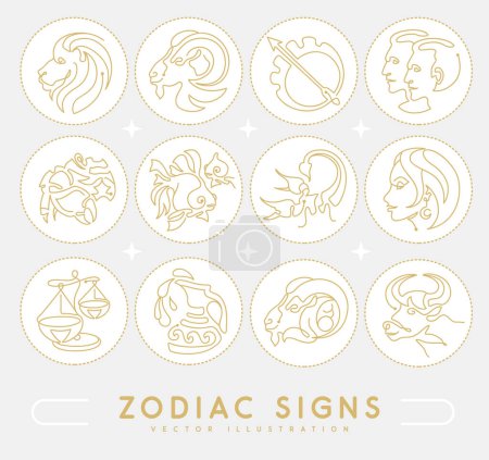 Téléchargez les illustrations : Ensemble de signes astrologiques du zodiaque isolés sur fond blanc. Ensemble d'icônes du zodiaque. Illustration vectorielle - en licence libre de droit
