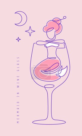 Téléchargez les illustrations : Illustration vectorielle continue de la sirène dans un verre à vin - en licence libre de droit