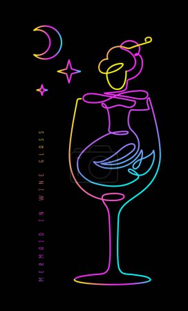 Ilustración de Fluorescente línea continua vector ilustración de sirena en copa de vino - Imagen libre de derechos