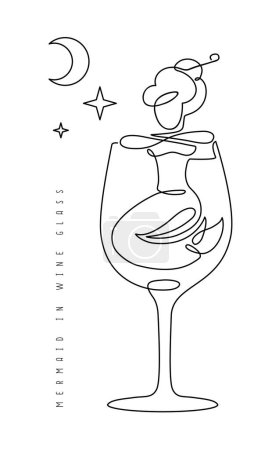 Téléchargez les illustrations : Illustration vectorielle continue de la sirène dans un verre à vin - en licence libre de droit