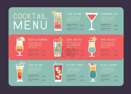 Illustration for Retro summer restaurant cocktail menu design. Vector illustration - Royalty Free Image
