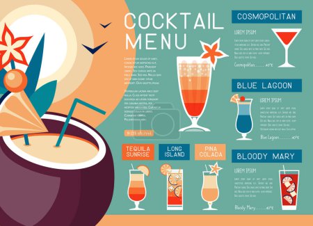 Téléchargez les illustrations : Restaurant d'été rétro design cocktail menu. Illustration vectorielle - en licence libre de droit
