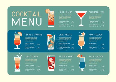 Retro summer restaurant cocktail menu design. Vector illustration