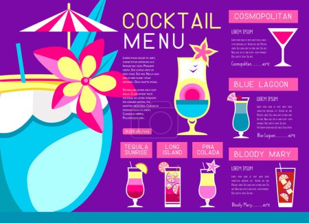 Ilustración de Diseño de menú de cóctel restaurante de verano retro. Ilustración vectorial - Imagen libre de derechos