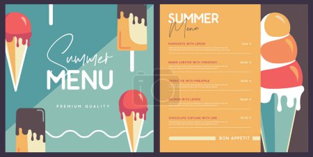 Téléchargez les illustrations : Menu restaurant d'été rétro design avec crème glacée. Illustration vectorielle - en licence libre de droit