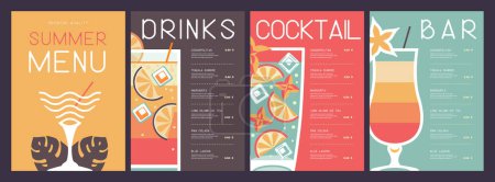 Téléchargez les illustrations : Restaurant d'été rétro design cocktail menu. Illustration vectorielle - en licence libre de droit
