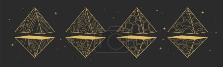 Illustration for Set of Modern magic witchcraft cards with geometric pyramids or crystals. Line art occult vector illustration - Royalty Free Image