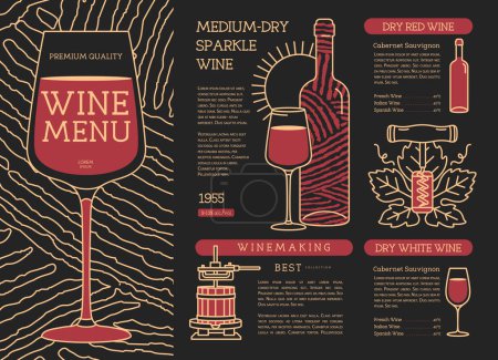 Restaurant carte des vins design. Illustration vectorielle moderne Line Art