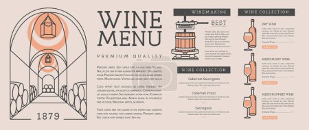 Restaurant wine menu design. Line art modern vector illustration