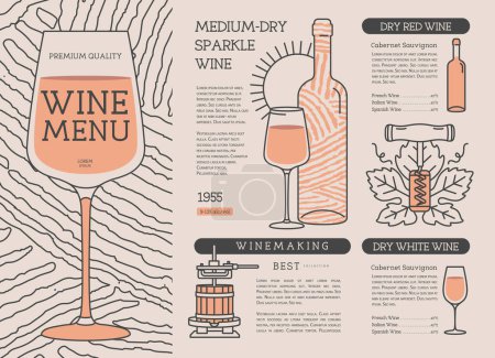 Restaurant wine menu design. Line art modern vector illustration
