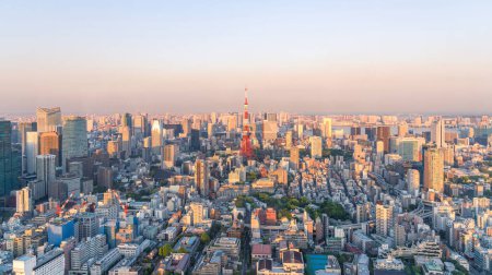 panoramische, touristische Attraktionen im Stadtpark von Tokio, Geschäftsimage Asien, modernes Gebäude im panoramischen Stadtbild in Japan.    
