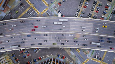 Photo for Motion traffic car and parking lot aerial top view, 3d render - Royalty Free Image