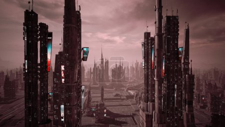 Foto de Futurista ciudad cyberpunk y metaverse concepto, 3d render - Imagen libre de derechos
