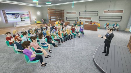 Photo for Metaverse avatars of people seminar online in virtual worlds, 3d render - Royalty Free Image