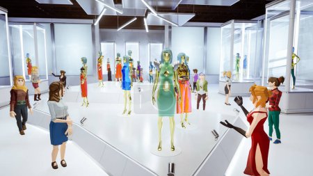 Photo for Metaverse avatars of people shopping in digital clothing shop, 3d render - Royalty Free Image