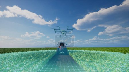 Photo for Autonomous agriculture vehicle and drone self driving, 5G technolohy with smart farming concept, 3d render - Royalty Free Image