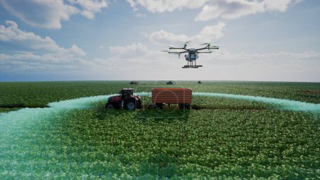 Photo for Autonomous agriculture drone flying to analyze the agricultural plot, Agriculture innovation with smart farming concept, 3d render - Royalty Free Image