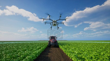 Photo for Autonomous agriculture vehicle and drone self driving, 5G technolohy with smart farming concept, 3d render - Royalty Free Image