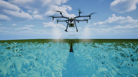Photo for Agriculture drone using lidar scanning to spray fertilizer on the tomato fields, Innovation of smart farming concept, 3d render - Royalty Free Image