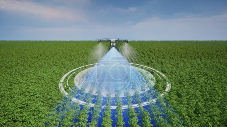 Photo for Agriculture drone using lidar scanning to spray fertilizer on the tomato fields, Innovation of smart farming concept, 3d render - Royalty Free Image
