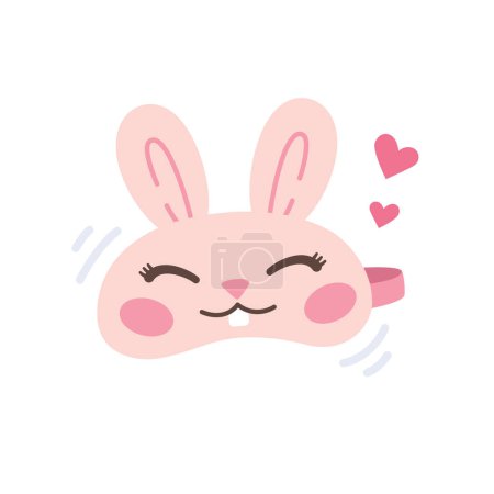 Kids sleeping mask. Cute bunny mask. Colorful vector illustration. Pink rabbit eye mask for girls.